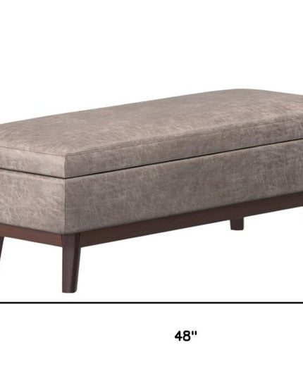 48" Gray and Brown Leather Cocktail Ottoman With Storage
