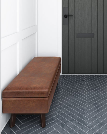 48" Brown Leather Cocktail Ottoman With Storage