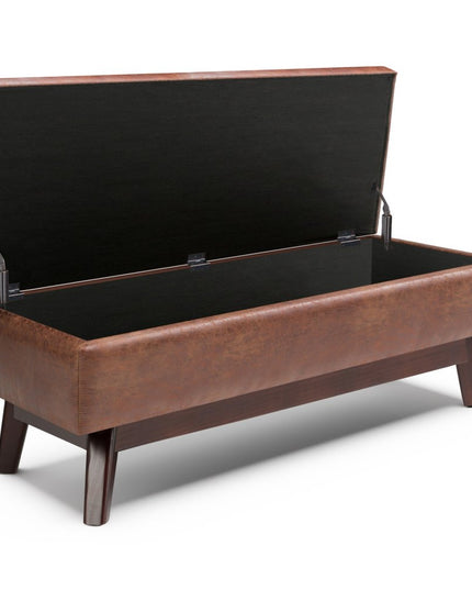 48" Brown Leather Cocktail Ottoman With Storage