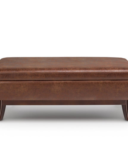 48" Brown Leather Cocktail Ottoman With Storage