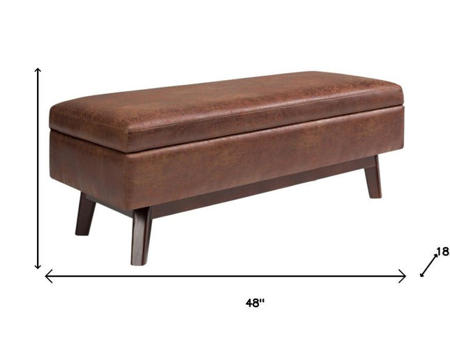 48" Brown Leather Cocktail Ottoman With Storage