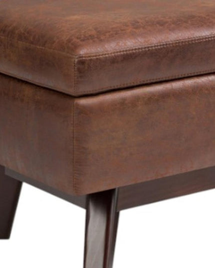 48" Brown Leather Cocktail Ottoman With Storage
