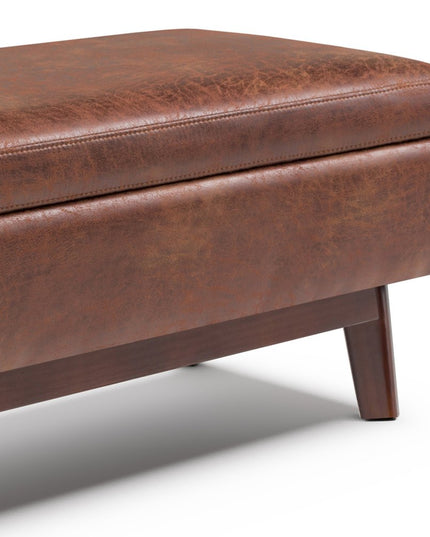 48" Brown Leather Cocktail Ottoman With Storage