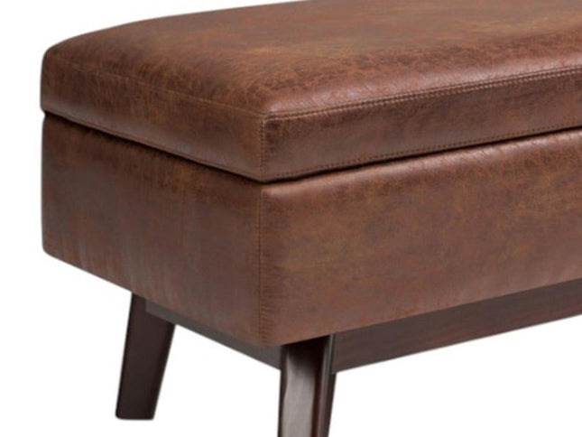 48" Brown Leather Cocktail Ottoman With Storage