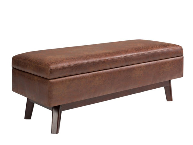 48" Brown Leather Cocktail Ottoman With Storage