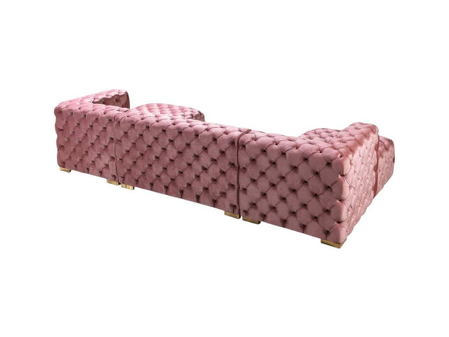 Tufted Pink Velvet Modular U Shaped Sofa and Chaise Sectional With Toss Pillows