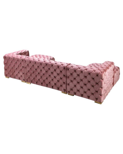 Tufted Pink Velvet Modular U Shaped Sofa and Chaise Sectional With Toss Pillows