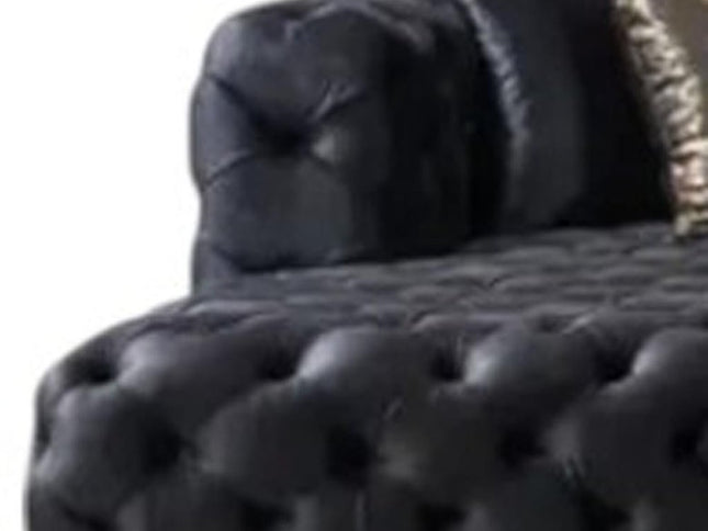 Tufted Black Velvet Modular U Shaped Sofa and Chaise Sectional With Toss Pillows