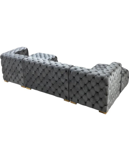 Tufted Gray Velvet Modular U Shaped Sofa and Chaise Sectional With Toss Pillows