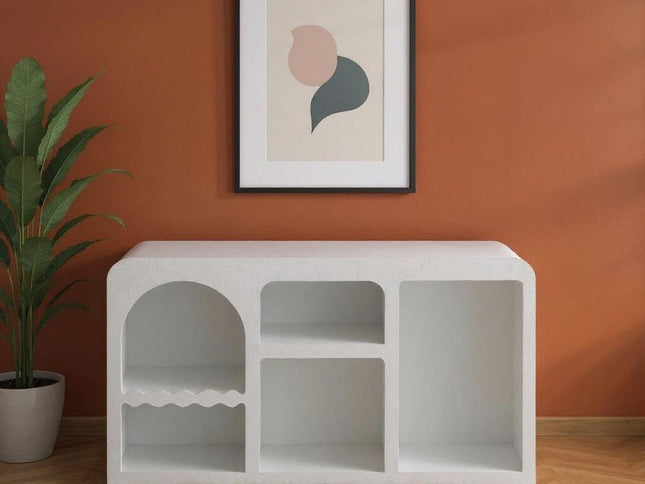 50" White Fiberglass Solid Console Table With Five Shelves