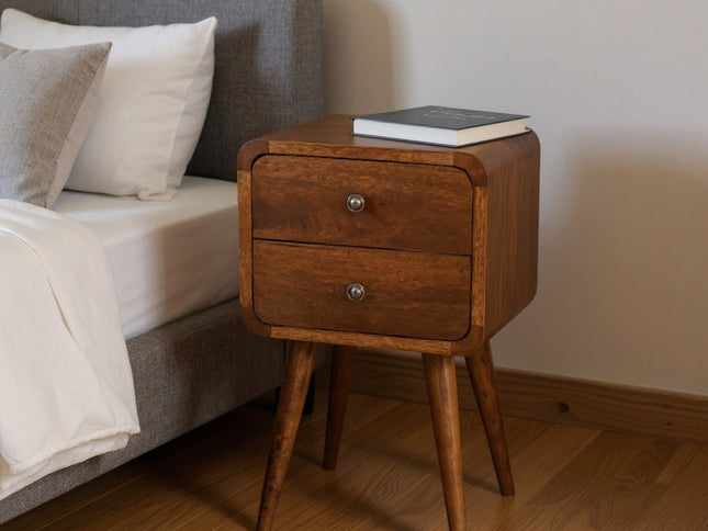 22" Brown Solid Wood Two Drawer Nightstand