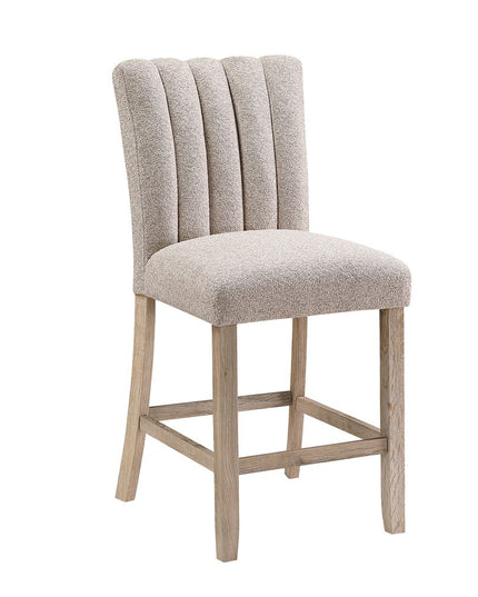 Set of Two 26" Beige and Natural Solid Manufactured Wood Fabric and Wood Bar Height Bar Chairs