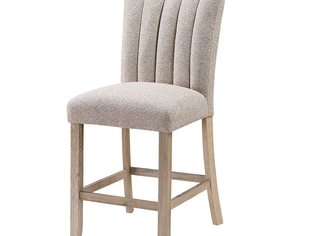 Set of Two 26" Beige and Natural Solid Manufactured Wood Fabric and Wood Bar Height Bar Chairs