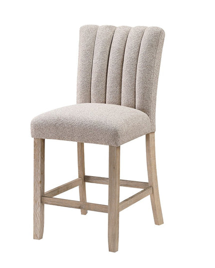 Set of Two 26" Beige and Natural Solid Manufactured Wood Fabric and Wood Bar Height Bar Chairs