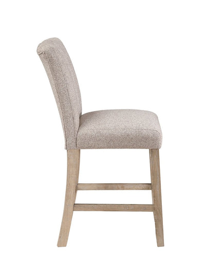 Set of Two 26" Beige and Natural Solid Manufactured Wood Fabric and Wood Bar Height Bar Chairs