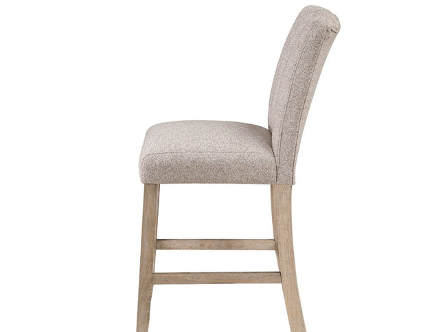 Set of Two 26" Beige and Natural Solid Manufactured Wood Fabric and Wood Bar Height Bar Chairs