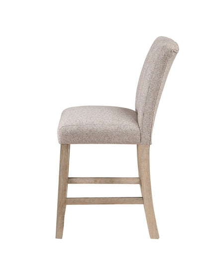 Set of Two 26" Beige and Natural Solid Manufactured Wood Fabric and Wood Bar Height Bar Chairs