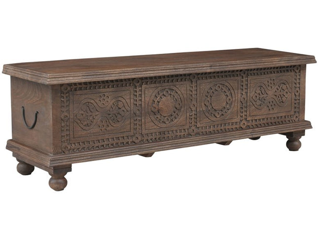 54" Brown Solid Wood Medallion Storage Ottoman