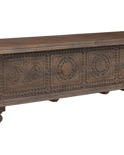 54" Brown Solid Wood Medallion Storage Ottoman