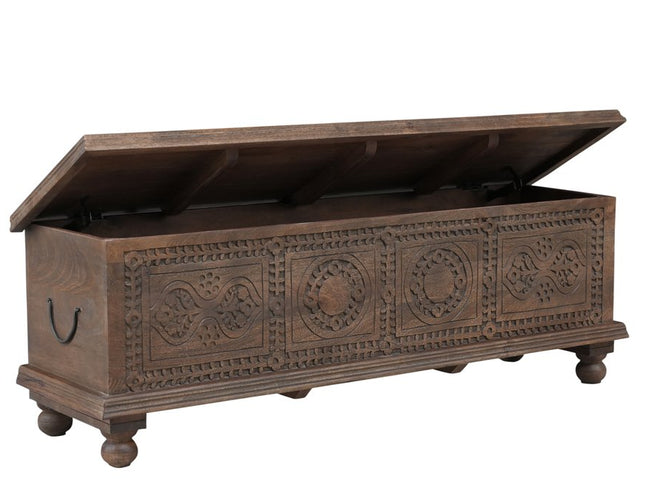 54" Brown Solid Wood Medallion Storage Ottoman
