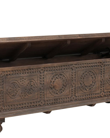 54" Brown Solid Wood Medallion Storage Ottoman