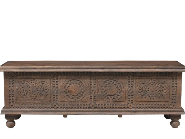 54" Brown Solid Wood Medallion Storage Ottoman