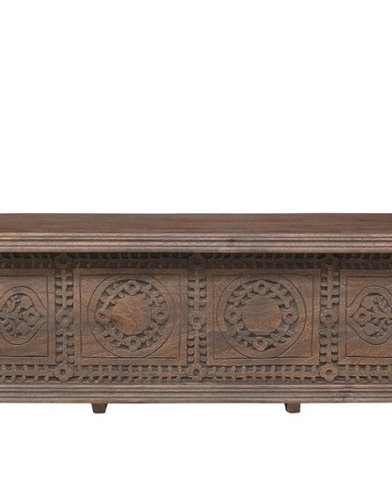 54" Brown Solid Wood Medallion Storage Ottoman