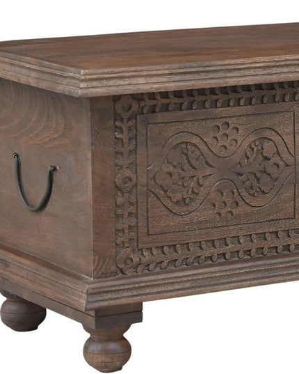 54" Brown Solid Wood Medallion Storage Ottoman