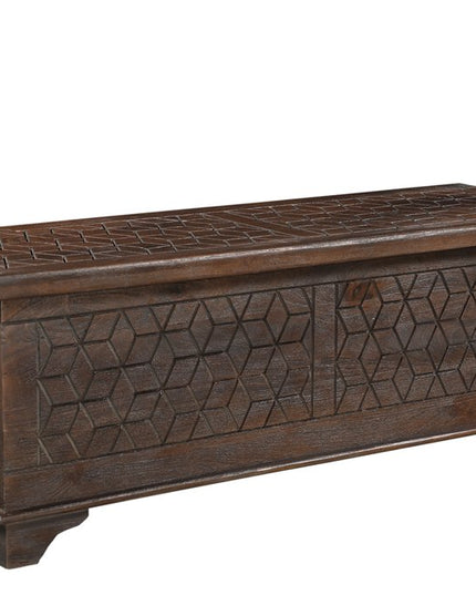 52" Brown Solid Wood Geometric Storage Ottoman