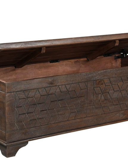 52" Brown Solid Wood Geometric Storage Ottoman