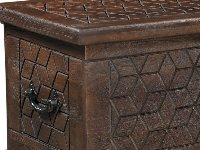 52" Brown Solid Wood Geometric Storage Ottoman