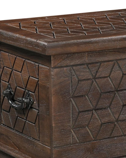 52" Brown Solid Wood Geometric Storage Ottoman