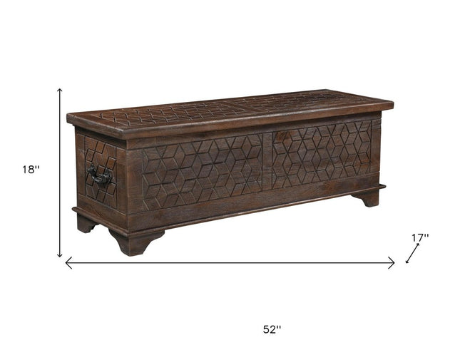 52" Brown Solid Wood Geometric Storage Ottoman