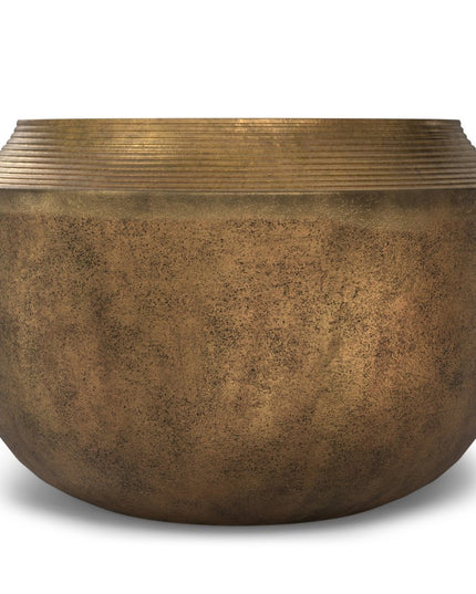 13" Antiqued Brass Aluminum Round Drum End Table