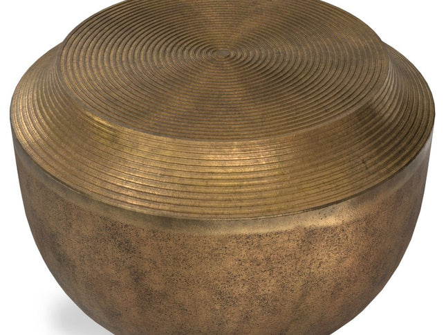 13" Antiqued Brass Aluminum Round Drum End Table