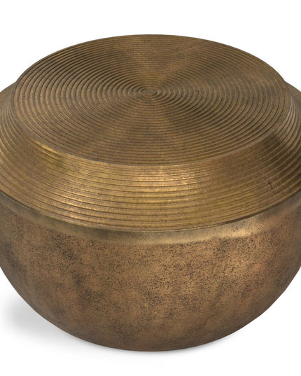 13" Antiqued Brass Aluminum Round Drum End Table