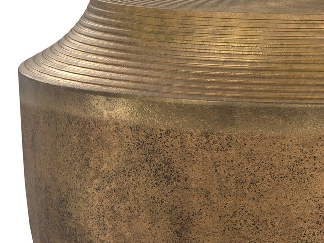 13" Antiqued Brass Aluminum Round Drum End Table