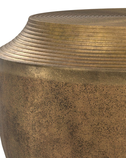 13" Antiqued Brass Aluminum Round Drum End Table