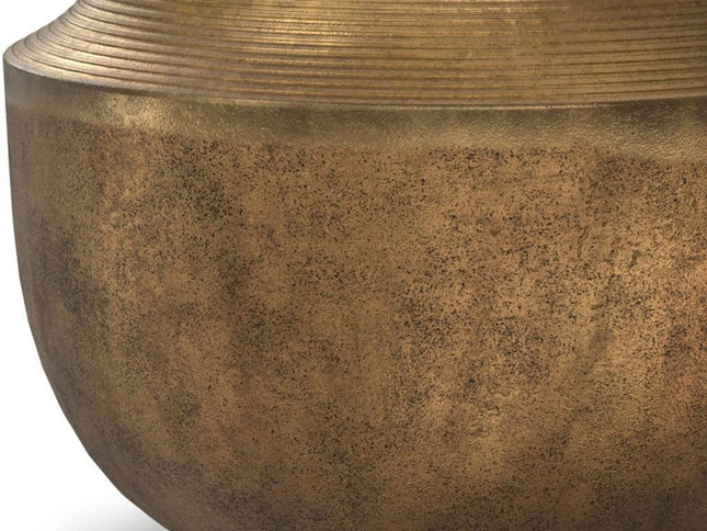 13" Antiqued Brass Aluminum Round Drum End Table