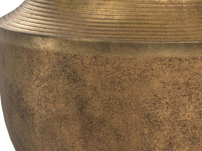 13" Antiqued Brass Aluminum Round Drum End Table