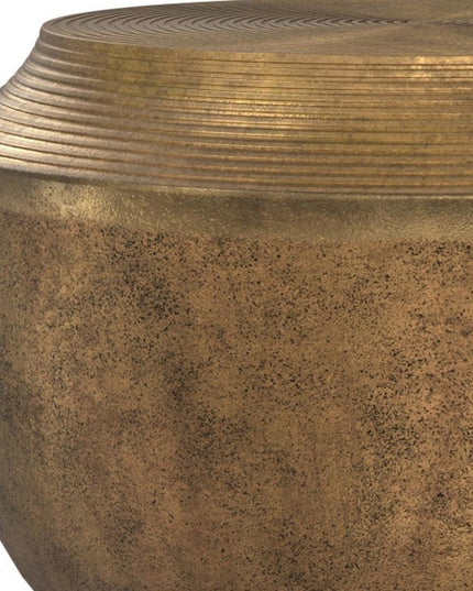 13" Antiqued Brass Aluminum Round Drum End Table