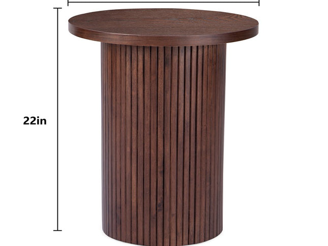 22" Brown Wood Round Pedestal End Table