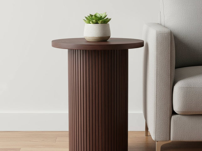 22" Brown Wood Round Pedestal End Table