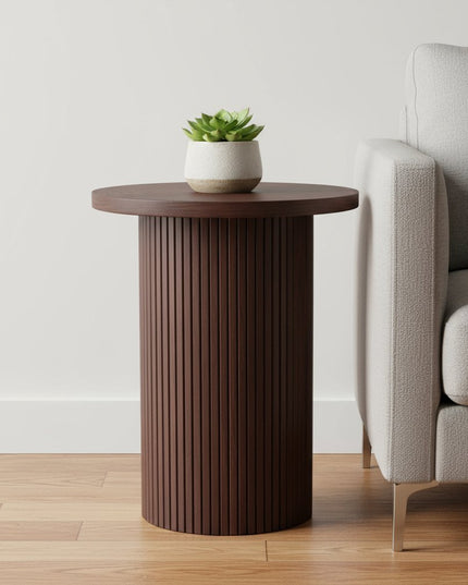 22" Brown Wood Round Pedestal End Table