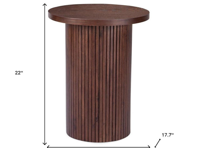 22" Brown Wood Round Pedestal End Table