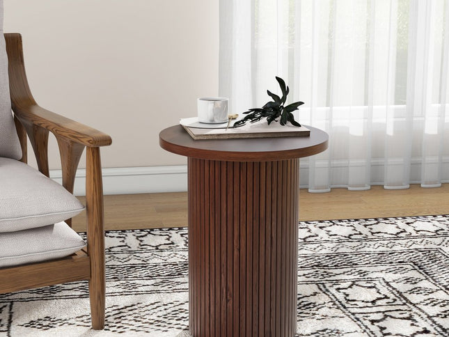 22" Brown Wood Round Pedestal End Table