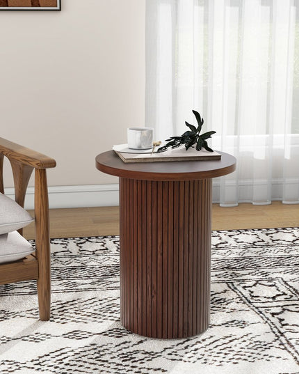 22" Brown Wood Round Pedestal End Table