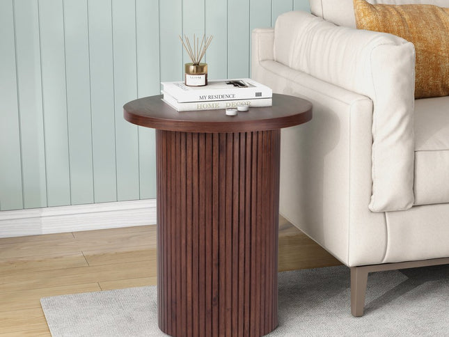 22" Brown Wood Round Pedestal End Table