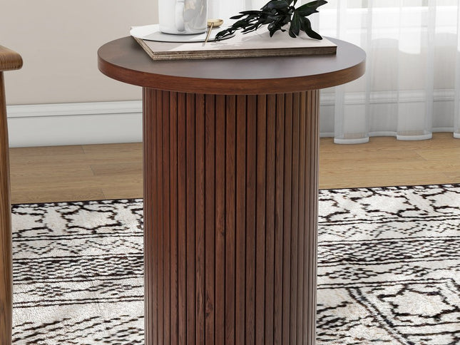 22" Brown Wood Round Pedestal End Table