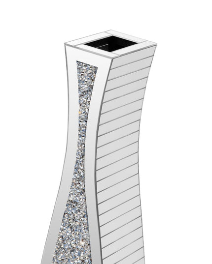 36" Silver Faux Crystal And Mirrored Glass Floor Vase